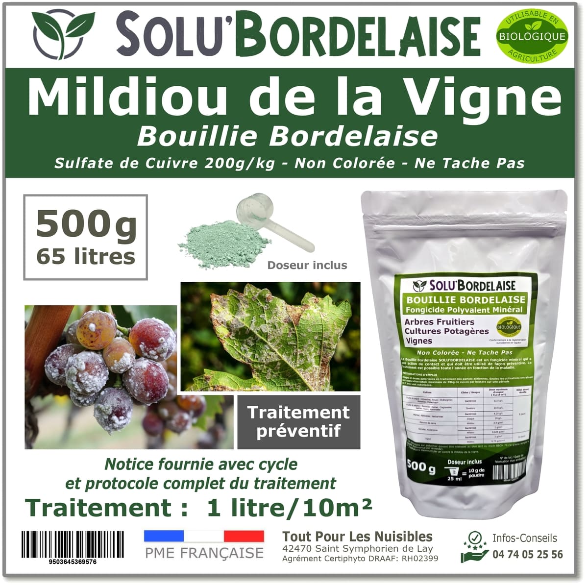 Bouillie Bordelaise Non Colorée spécial Mildiou de la vigne, SOLU