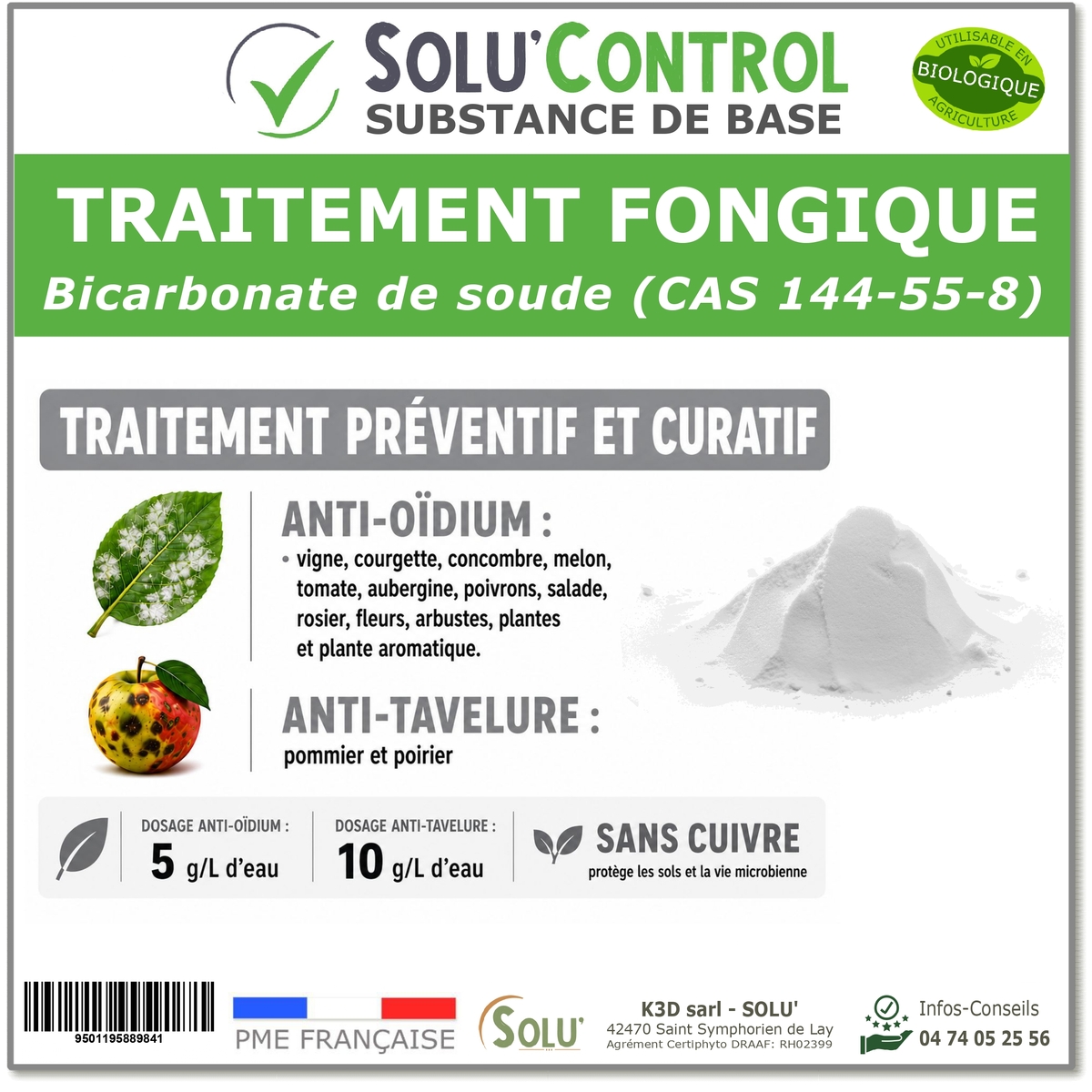 Bicarbonate de Soude – Traitement Fongique Naturel Oïdium & Tavelure – SOLU