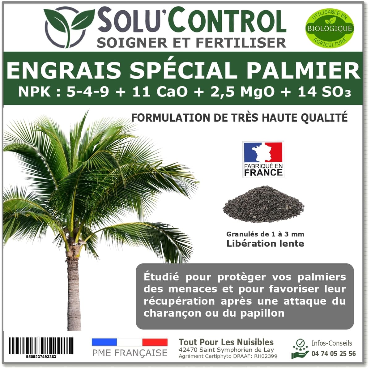 Engrais Spécial Palmier, SoluControl -  Formulation haute qualité Organo-Minerale - Idéal après attaque du charancon rouge ou du papillon du palmier.