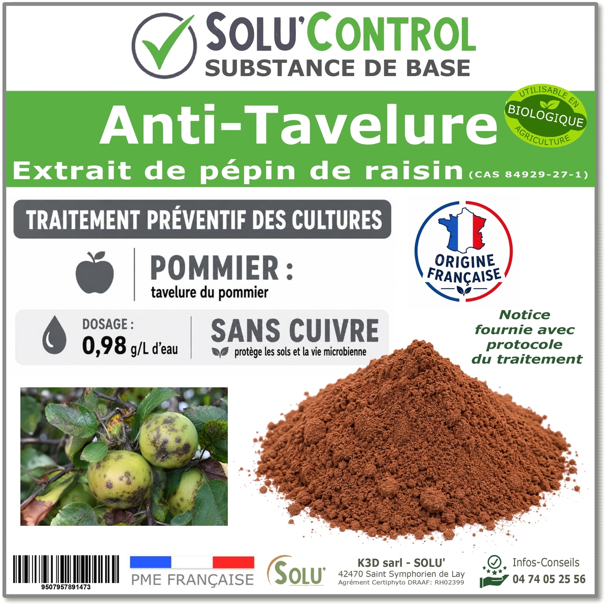 Extrait de pépin de raisin – Traitement Fongique préventif contre la tavelure du pommier – SOLU