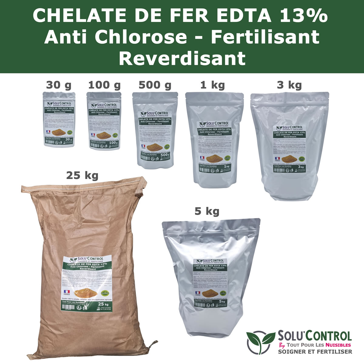 Chélate de Fer EDTA 13%, Anti-chlorose, Fertilisant, Reverdissant SOLU
