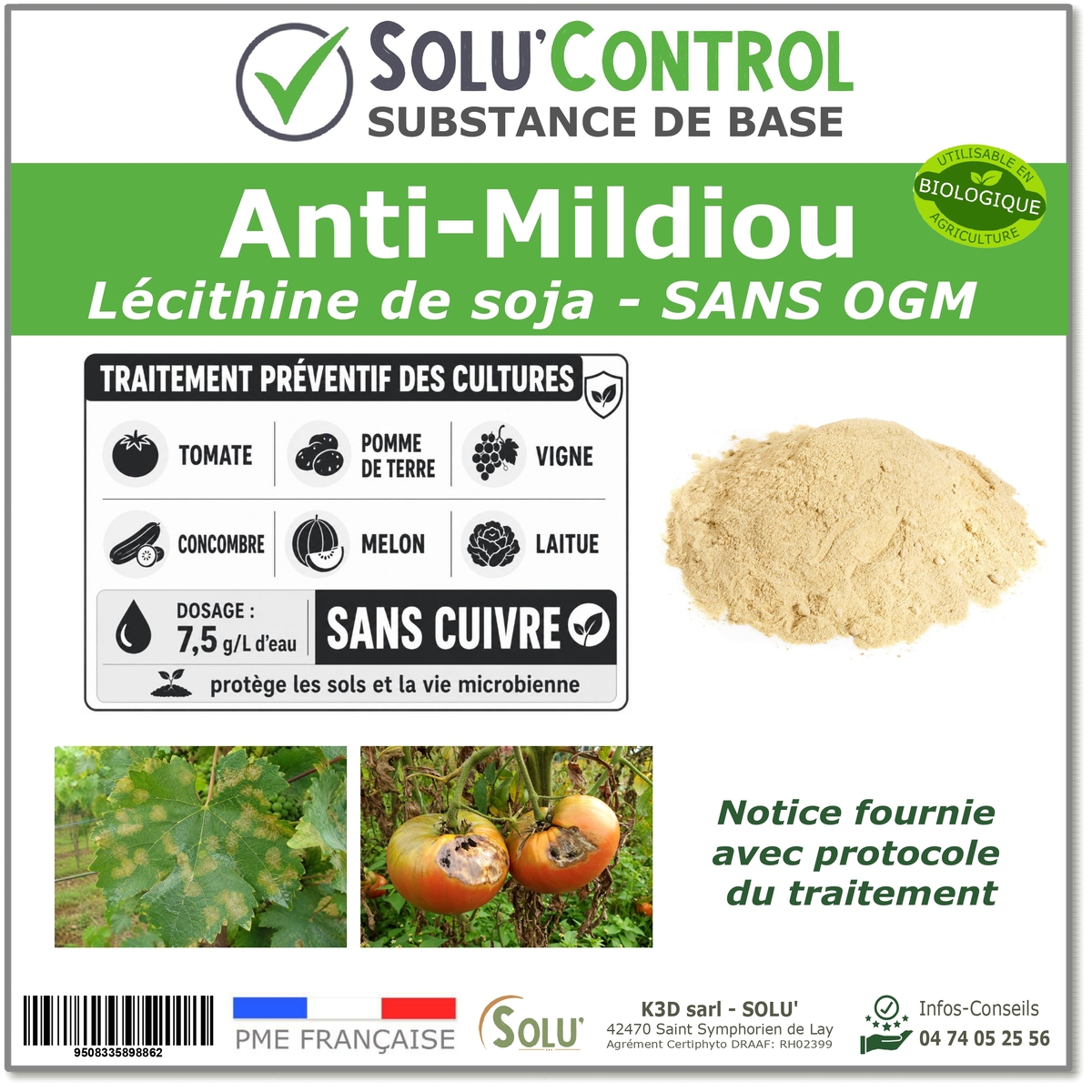 Lécithine de Soja – Traitement Fongique Naturel contre le Mildiou – SOLU