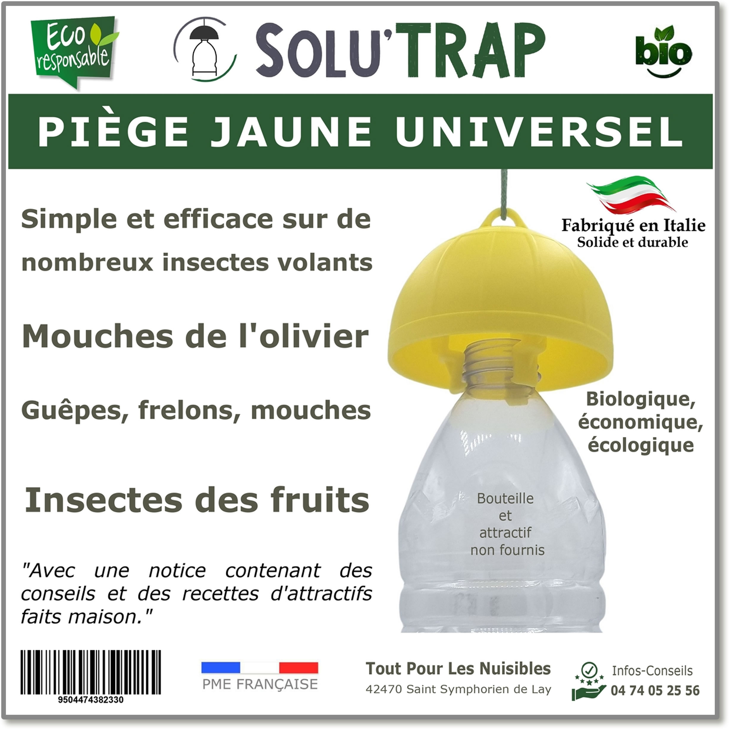 SOLUTRAP - Pièges universels Jaunes - Ecologique et économique - Mouches - Guêpes - Frelons - Mouche de l